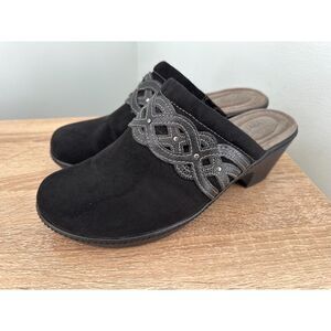 Croft & Barrow Ortholite Black Faux Suede Mule Clogs Slip On Heel Shoe size 8.5